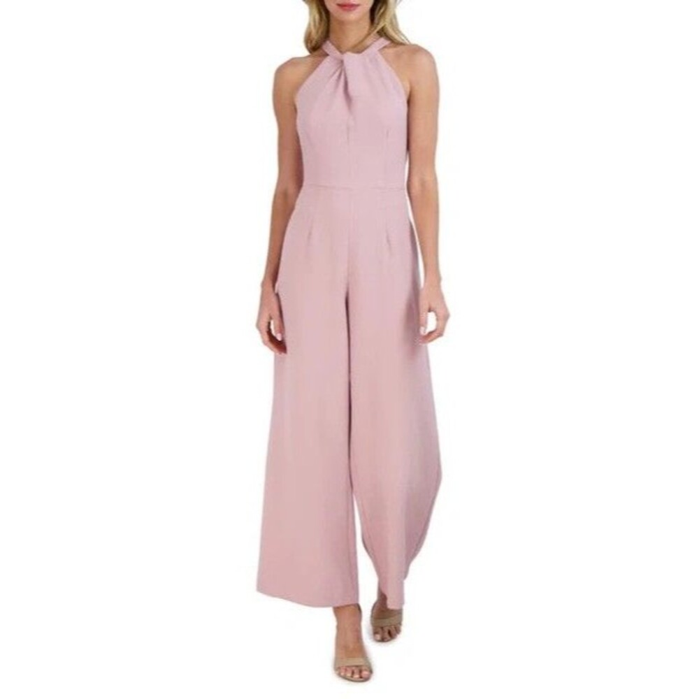 Julia Jordan Womens Twist-Front Halter Straight WideLegs Jumpsuit Light Mauve 10